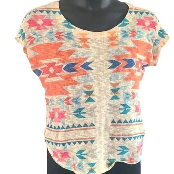 Gaze USA Tribal Print Knit Short Sleeve Top – Size Large – Boho Festival Style - Picture 6 of 6